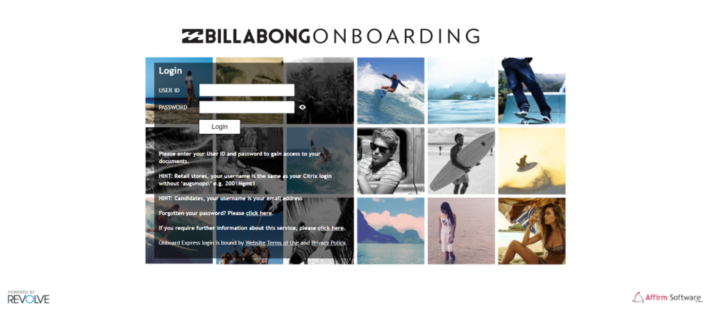 Billabong Onboarding Screen